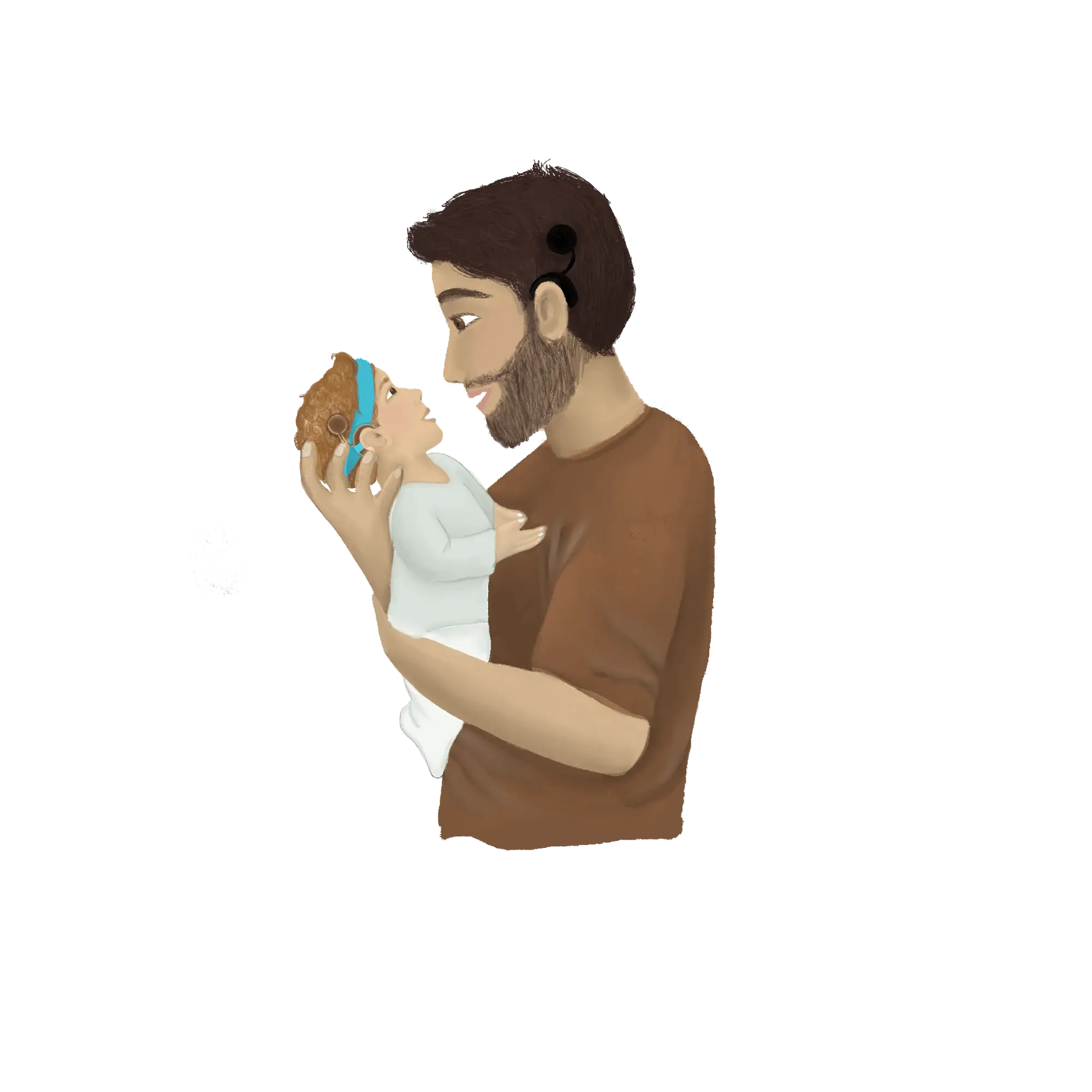 un dessin, un homme portant un bebe